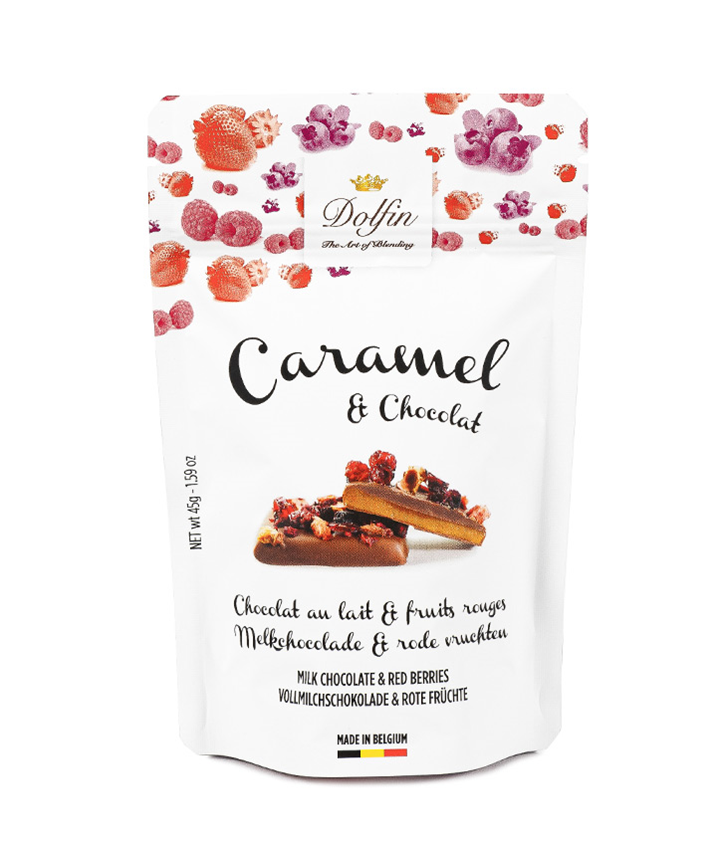 DOLFIN POUCH CARAMEL CHOC. LAIT FRUITS R. 45GR X12