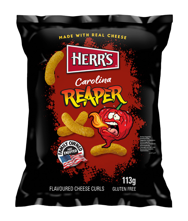 HERR'S CAROLINA REAPER CHEESE CURLS 113GR X12